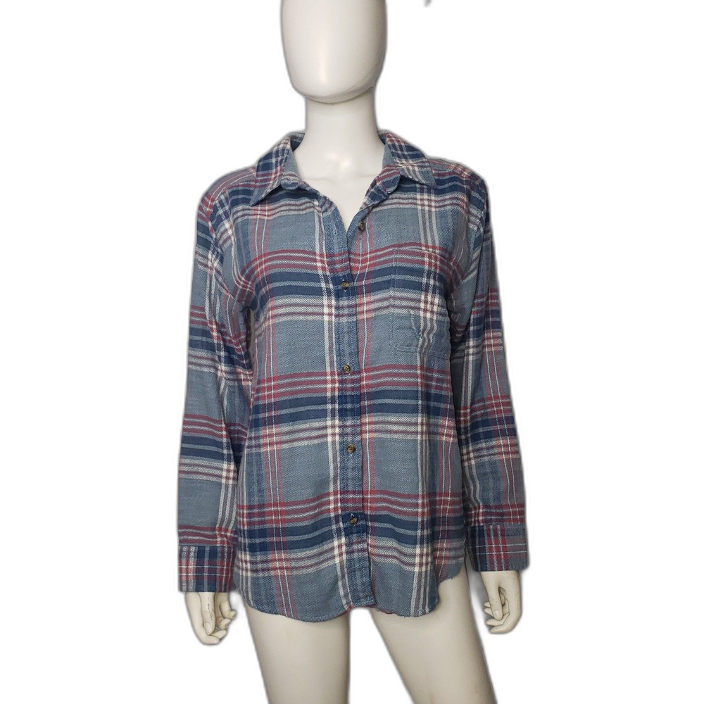 AMERICAN EAGLE Ahh-mazingly Soft Destressed Blue Flannel Shirt Size Small NEW